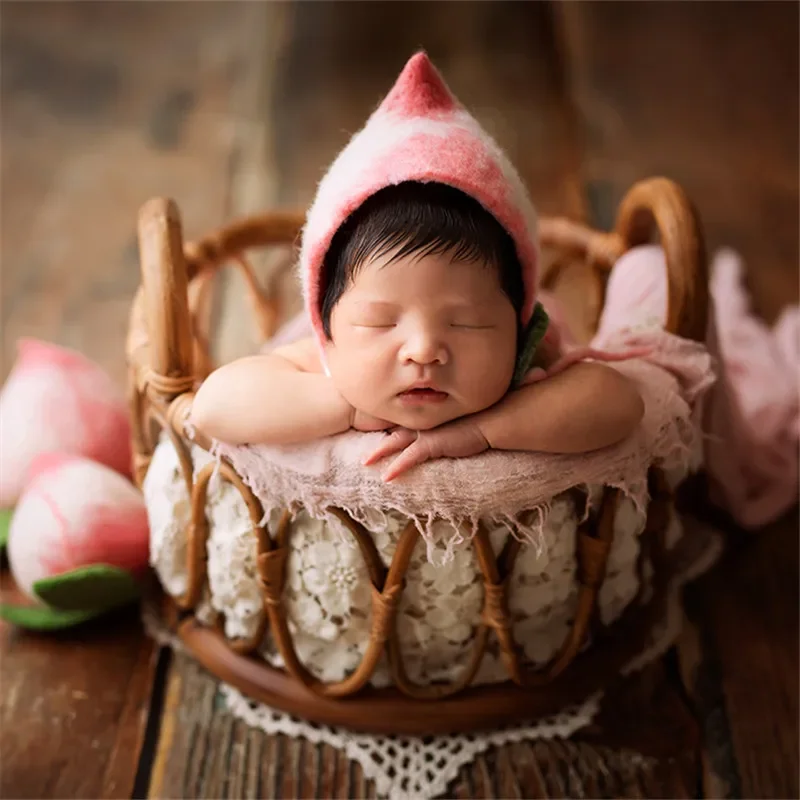 Retro Woven Round Handle Baske - Photography Background ulasan dan harga